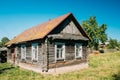Old Russian Traditional Wooden House In Village Of Belarus Or Ru Royalty Free Stock Photo