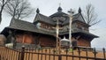 Old Russian wooden church behind a fence. Royalty Free Stock Photo