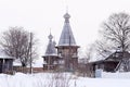 Old russian wooden church Cathedral of the Assumption of the Blessed Virgin Mary winter view Royalty Free Stock Photo