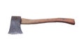 Old rust dirty dark gray axe with brown wooden handle isolated on white background with clipping path Royalty Free Stock Photo