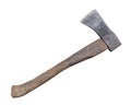 Old rust dirty dark gray axe with brown wooden handle isolated on white background with clipping path Royalty Free Stock Photo