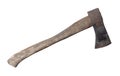 Old rust dirty dark gray axe with brown wooden handle isolated on white background with clipping path Royalty Free Stock Photo