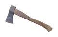 Old rust dirty dark gray axe with brown wooden handle isolated on white background with clipping path Royalty Free Stock Photo