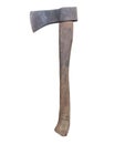 Old rust dirty dark gray axe with brown wooden handle isolated on white background with clipping path Royalty Free Stock Photo