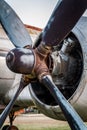 Old rusted airplane engine in close up shot