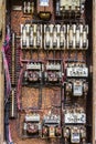Old Rusted Electrical Panel with Fuses and Contacts in an Abandoned Automobile Factory II Royalty Free Stock Photo
