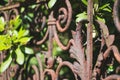 Old rusted fence, rusty railing, wrought metal balustrade Royalty Free Stock Photo