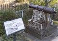 Old and rusted Japanese cannon of the Takashima style in the Glover Garden of Nagasaki. Royalty Free Stock Photo