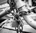 Old rusted lock and chain. Royalty Free Stock Photo