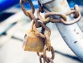 Old rusted lock and chain. Royalty Free Stock Photo