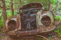 Old rusted scrap car in a forest Royalty Free Stock Photo