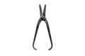 Old, rusted sheet metal shears, straight, isolated on a white background with a clipping path. Royalty Free Stock Photo