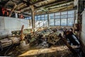 Old rusted submarine torpedoes in abandoned torpedo factory Royalty Free Stock Photo