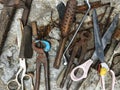 Old rusted tools over concrete Royalty Free Stock Photo