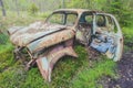 Old rusted scrap car in a forest Royalty Free Stock Photo