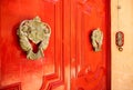 Old rustic door on a mediterranean house of stone Royalty Free Stock Photo