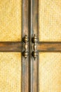 An old and rustic door latch on an wooden door Texture, background. fence, wall made of wooden slats Royalty Free Stock Photo