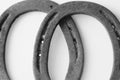 Old rustic horseshoes closeup in black and white Royalty Free Stock Photo