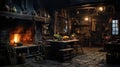 An old rustic kitchen setting with a wood oven