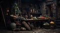 An old rustic kitchen setting with a wood oven Royalty Free Stock Photo