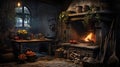 An old rustic kitchen setting with a wood oven Royalty Free Stock Photo
