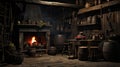An old rustic kitchen setting with a wood oven