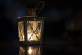 Old rustic lantern in the darkness