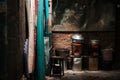 Old rustic local asian kitchen with vintage charcoal stove