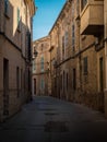 Old rustic mediterranean traditional house facade wall narrow alley lane road street Mallorca Balearic Islands Spain Royalty Free Stock Photo