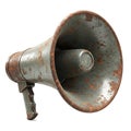 Old and rustic metal megaphone isolated on white background Royalty Free Stock Photo