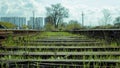 Old rustic railroad track in springtime.