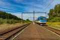 old rustic train and poor platform in Eastern Europe country rural outskirts environment space without people