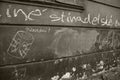 Chalk drawings and text on an old wall in Stinadla, Prague. Royalty Free Stock Photo