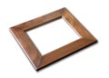 Old rustic wooden picture frame hanging on a white wall. Perspective view Royalty Free Stock Photo