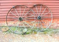 Old and rusting steel wagon wheels