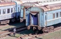 Old rusty abandoned trains at a station in Ukraine Royalty Free Stock Photo