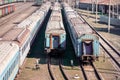 Old rusty abandoned trains at a station in Ukraine Royalty Free Stock Photo