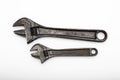 Old and rusty adjustable wrench collection on white background , Classic hand tools