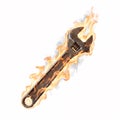 Old rusty adjustable wrench engulfed in bright vertical flames, symbolizing hard work Royalty Free Stock Photo
