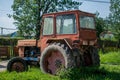 An old and rusty agricultural machinery