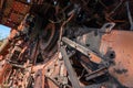 Old rusty agricultural machinery. Close-up Of Abandoned harvester, tractor Royalty Free Stock Photo