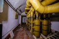 Old rusty air filtration and ventilation system in abandoned Soviet bunker or bomb shelter Royalty Free Stock Photo