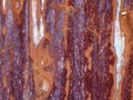 Old rusty aluminum zinc fence, close up surface of metal sheet is corrode, grunge and damaged