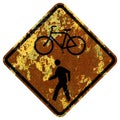 Old rusty American road sign - Bicycles and pedestrians Royalty Free Stock Photo