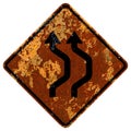 Old rusty American road sign - Double Lane Shift Pair