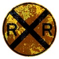 Old rusty American road sign - Railroad Crossing ahead