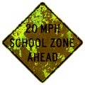 Old rusty American road sign - School Speed zone ahead