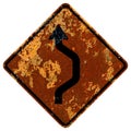 Old rusty American road sign - Single Lane Shift Pair