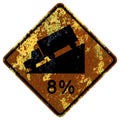 Old rusty American road sign - Steep grade hill percentage