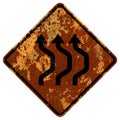 Old rusty American road sign - Triple Lane Shift Pair